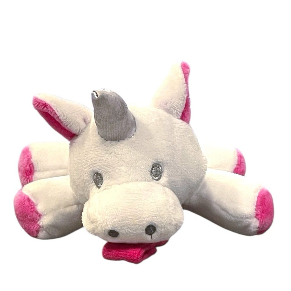 Le Bebe Unicorn Pacifier Holder White Silver Horn Pink Hooves 4.5”